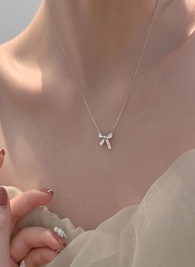 JAVARNV Bow Necklace Earrings Set for Women Gold Jewelry Set Rhinestone Pendant Necklace Gold Earrings Christmas Gifts for Stocking Stuffers - Image 2